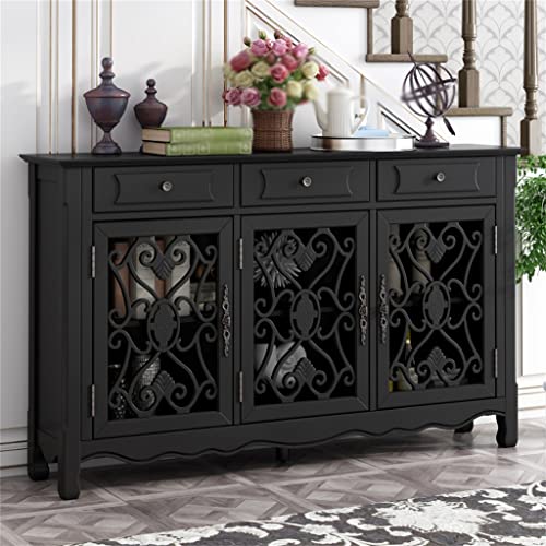 SEASD 59.8" Console Table Sideboard with 3 Doors, Drawers and Adjustable Shelves for Living Room Dining Room