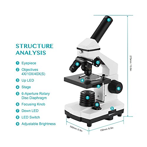 CZDYUF 64X-640X Professional Biological Microscope Up/Down LED Monocular Microscope for Students Kids Education with Slides