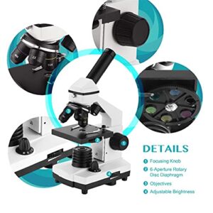 CZDYUF 64X-640X Professional Biological Microscope Up/Down LED Monocular Microscope for Students Kids Education with Slides