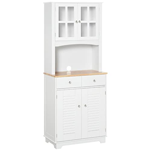 SEASD White Sideboard Kitchen Auxiliary Cabinet Cupboard with 2 Door Cabinets 2 Drawers and Shelf for Microwave