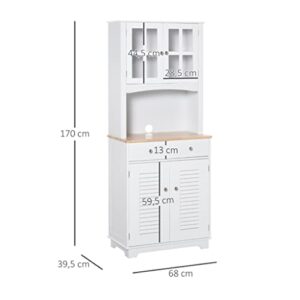 SEASD White Sideboard Kitchen Auxiliary Cabinet Cupboard with 2 Door Cabinets 2 Drawers and Shelf for Microwave