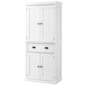 SEASD 72" Sideboard Traditional Freestanding Kitchen Pantry Cabinet Cupboard with Doors and 3 Adjustable Shelves, White