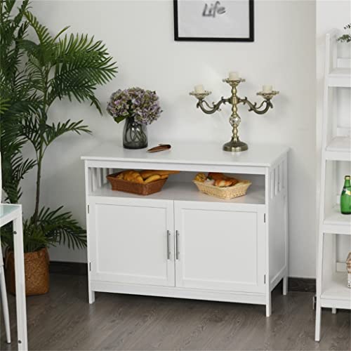 SEASD White Kitchen Sideboard, Buffet Cabinet, Wooden Storage Console Table with 2-Level Cabinet and Shelf