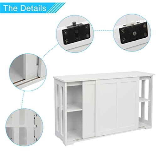 SEASD Kitchen Sideboard Cabinets FCH Double Sliding Door Sideboard Porch Cabinet White Dining Cabinet (106 X 33 X 62) Cm