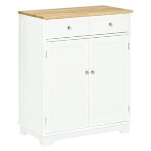 seasd kitchen storage cabinet, sideboard floor cupboard with solid wood top, adjustable shelf, and 2 drawers
