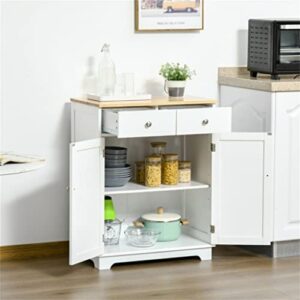 SEASD Kitchen Storage Cabinet, Sideboard Floor Cupboard with Solid Wood Top, Adjustable Shelf, and 2 Drawers