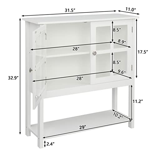 SEASD MDF CNC Painted Sideboard FCH 80 * 28 * 83.8cm Transparent Double Door Double Internal Compartment with Bottom Storage Shelf