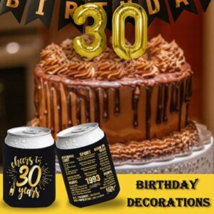 Henghere 30th Birthday Decorations for Men Women, 30th Birthday Party Supplies, Vintage - Thirty Birthday Party Beverage Can Cooler Sleeves, 12-Pack (Black & Gold)