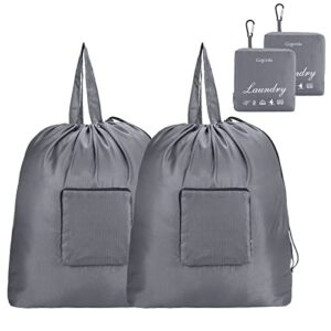 gogooda travel laundry bags with drawstring closure xl large foldable dirty clothes bags with handle heavy duty and washable for college dorm travelling camping, 2 pack, grey