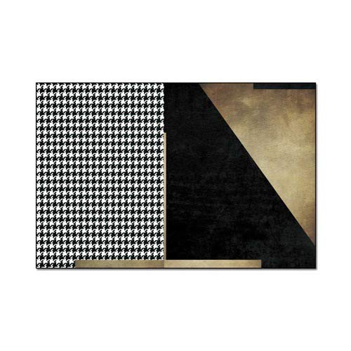 QINYUN Vintage Light Luxury Style Area Rug, Black Gold Houndstooth Indoor Rug, Bedroom Rug Non-Slip Machine Washable Low Stake for Dining Room Living Room Apartment-3ft×4ft