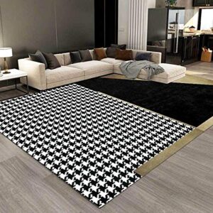 QINYUN Vintage Light Luxury Style Area Rug, Black Gold Houndstooth Indoor Rug, Bedroom Rug Non-Slip Machine Washable Low Stake for Dining Room Living Room Apartment-3ft×4ft