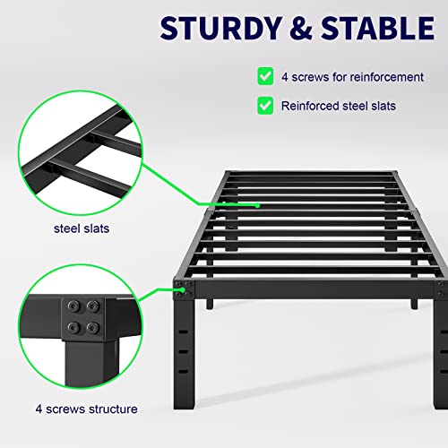 Neslime 14 Inch Twin XL Bed Frames No Box Spring Needed, Tall Metal , Heavy Duty, Easy Assembly and Noise Free, Black