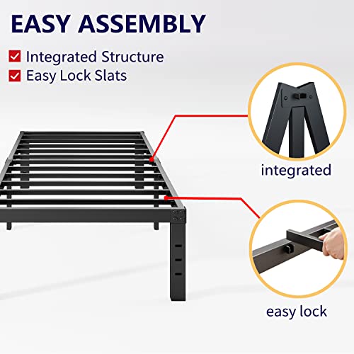 Neslime 14 Inch Twin XL Bed Frames No Box Spring Needed, Tall Metal , Heavy Duty, Easy Assembly and Noise Free, Black