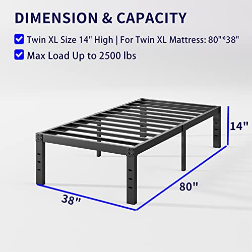 Neslime 14 Inch Twin XL Bed Frames No Box Spring Needed, Tall Metal , Heavy Duty, Easy Assembly and Noise Free, Black