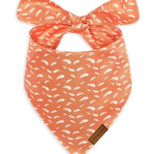 LunaMarie - Luxury Pet Birthday Bandanas -Premium & Silky Poly Fabric | 100% Handmade | Custom Shape Dual Layered (Orange Feathers, Small)