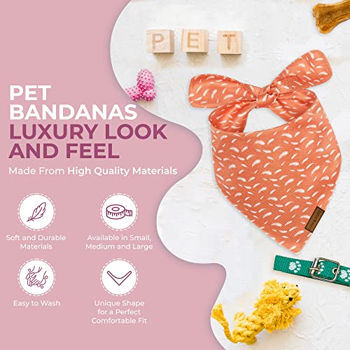 LunaMarie - Luxury Pet Birthday Bandanas -Premium & Silky Poly Fabric | 100% Handmade | Custom Shape Dual Layered (Orange Feathers, Small)