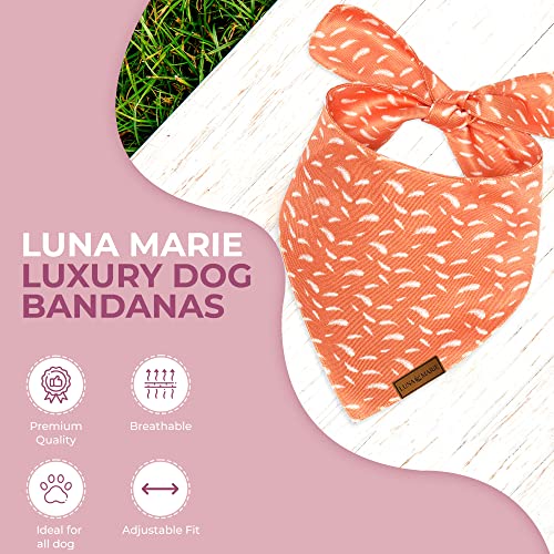 LunaMarie - Luxury Pet Birthday Bandanas -Premium & Silky Poly Fabric | 100% Handmade | Custom Shape Dual Layered (Orange Feathers, Small)