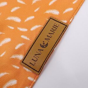 LunaMarie - Luxury Pet Birthday Bandanas -Premium & Silky Poly Fabric | 100% Handmade | Custom Shape Dual Layered (Orange Feathers, Small)