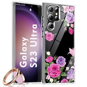 kispure for samsung galaxy s23 ultra case,clear rose flower garden floral women phone case shockproof protective design,thin soft silicone tpu bumper case for galaxy s23 ultra(2023)with kickstand,pink