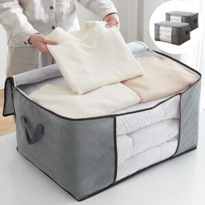 80l foldable storage bins clothes comforters blankets quilts duvets pillows bedding storage containers with handles (gray,2)