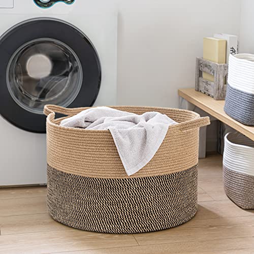 INDRESSME Extra Large Woven Baskets for Storage, 21.7 x 13.8 Blanket Basket Wicker Laundry Basket for Organizing Toy Pillow Shoe for Entryway &Living Room , Black Jute