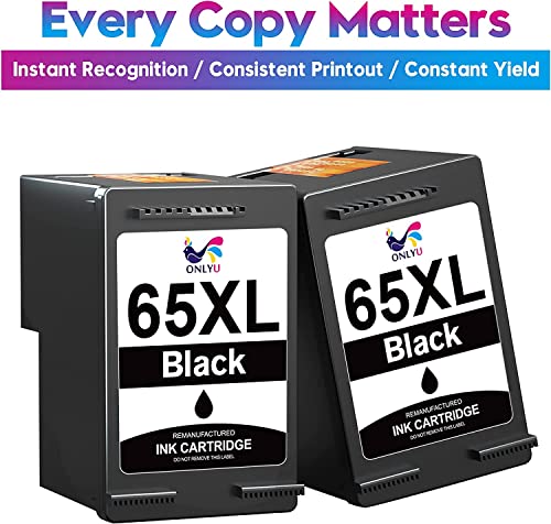 65XL Black Ink Cartridge High Yield Replacement for HP 65 Black Ink Cartridge Works with HP Deskjet 3772 3755 3700 3722 3752 2600 2622 2652 Envy 5055 5000 5070 5052 5014 Printer (2 Black)