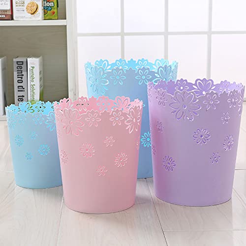 Scakbyer Wastebasket, Hollow Flower Shape Plastic Lidless Wastepaper Baskets Trash Can - M - Pink