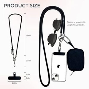 BFSD·DM Cell Phone Lanyard, Universal Crossbody Patch Phone Lanyards,2× Phone Patches,Nylon Phone Lanyards for Around The Neck,Compatible with Most Smartphones(Black,51 inch)