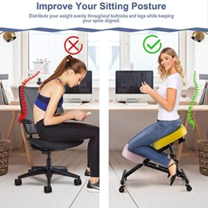 COSTWAY Ergonomic Kneeling Chair, Height Adjustable Stool with 330lbs Capacity, Thick Foam Cushion, Gliding Caster, Angled Seat to Improve Sitting Posture, Kneeling Stools for Office, Yellow+Pink