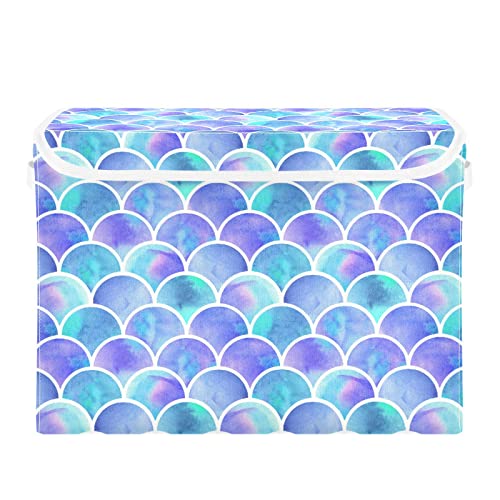 DOMIKING Colorful Mermaid Storage Baskets with Lids Decorative Storage Bins for Toys Organizers Fabric Collapsible Storage Boxes with Handles for Shelves Clothes Nursery Playroom