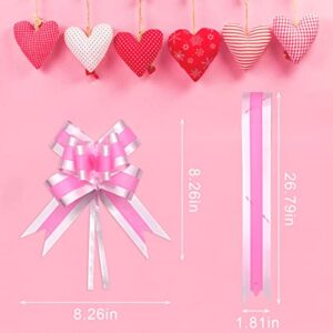 60 Pieces Large Pull Bows for Gift Wrapping, Birthday Gift Wrap Ribbon Pull Bows for Gift Basket Red Pink Heart Bows Ribbon Pull Bows for Birthday Presents, Wedding Baskets, Christmas Decoration