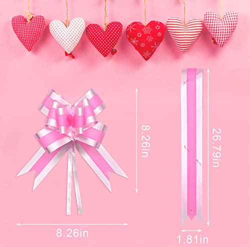 60 Pieces Large Pull Bows for Gift Wrapping, Birthday Gift Wrap Ribbon Pull Bows for Gift Basket Red Pink Heart Bows Ribbon Pull Bows for Birthday Presents, Wedding Baskets, Christmas Decoration