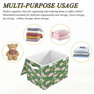 Easter Eggs with Daisies Storage Basket 16.5x12.6x11.8 In Collapsible Fabric Storage Cubes Organizer Large Storage Bin with Lids and Handles for Shelves Bedroom Closet Office