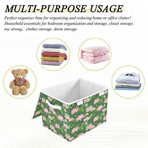 Easter Eggs with Daisies Storage Basket 16.5x12.6x11.8 In Collapsible Fabric Storage Cubes Organizer Large Storage Bin with Lids and Handles for Shelves Bedroom Closet Office