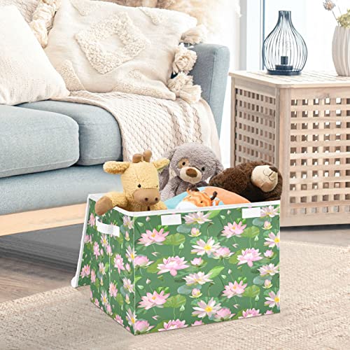 Easter Eggs with Daisies Storage Basket 16.5x12.6x11.8 In Collapsible Fabric Storage Cubes Organizer Large Storage Bin with Lids and Handles for Shelves Bedroom Closet Office