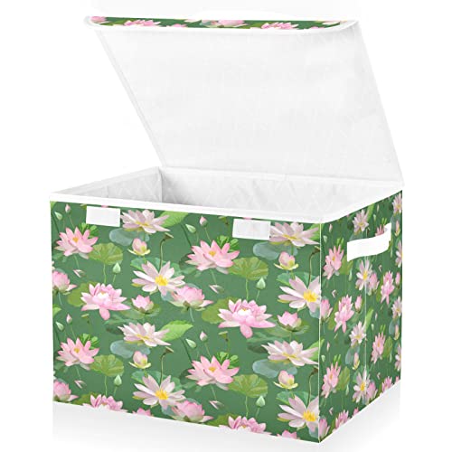 Easter Eggs with Daisies Storage Basket 16.5x12.6x11.8 In Collapsible Fabric Storage Cubes Organizer Large Storage Bin with Lids and Handles for Shelves Bedroom Closet Office