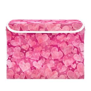 valentine's day pink hearts collapsible rectangular storage bins with lids decorative lidded basket for toys organizers fabric storage boxes with handles for toys clothes organizing room nursery