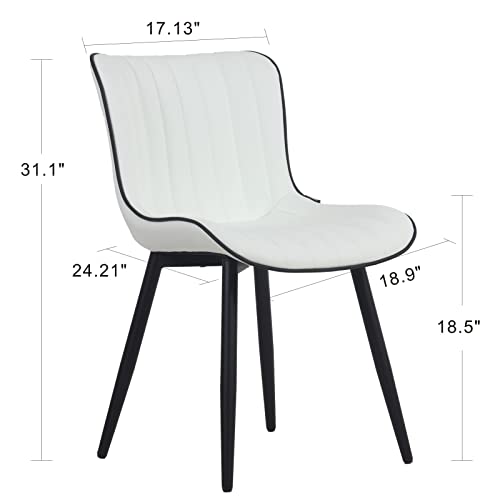 YOUNIKE Dining Chairs Set of 2 Upholstered Kitchen Dining Room Chair Mid Century Modern White PU Leather Chair with Metal Legs Wide Seat