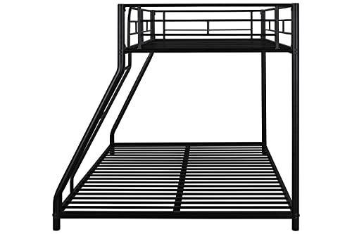 CITYLIGHT Metal Bunk Bed Twin Over Full Size, Heavy Duty Floor Bunk Beds Frame with Security Guardrail and Ladder for Adults, Teens, Kids, Dormitory, Bedroom, No Box Spring Needed, Black