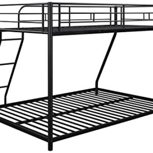 CITYLIGHT Metal Bunk Bed Twin Over Full Size, Heavy Duty Floor Bunk Beds Frame with Security Guardrail and Ladder for Adults, Teens, Kids, Dormitory, Bedroom, No Box Spring Needed, Black