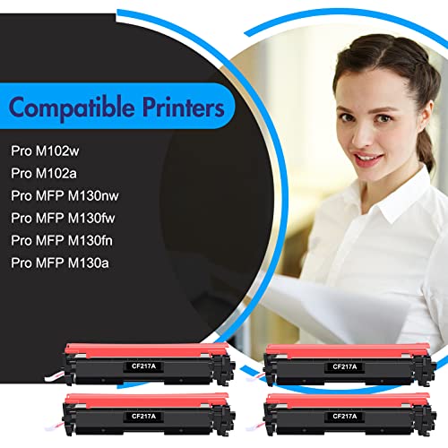 CF217A 17A Black Toner Cartridge 4 Pack Compatible Replacement for HP 17A CF217A for Pro M102w M130nw M130fw M130fn M102a M130a Pro MFP M130 M102 Series Laser Printer Ink