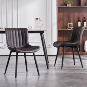 younike dining chairs set of 2 upholstered mid century modern kitchen dining room chair faux leather chairs with metal legs, brown