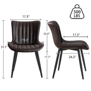 YOUNIKE Dining Chairs Set of 2 Upholstered Mid Century Modern Kitchen Dining Room Chair Faux Leather Chairs with Metal Legs, Brown