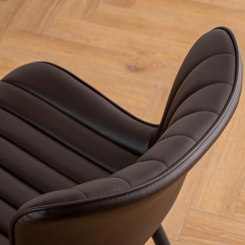 YOUNIKE Dining Chairs Set of 2 Upholstered Mid Century Modern Kitchen Dining Room Chair Faux Leather Chairs with Metal Legs, Brown