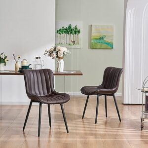 YOUNIKE Dining Chairs Set of 2 Upholstered Mid Century Modern Kitchen Dining Room Chair Faux Leather Chairs with Metal Legs, Brown