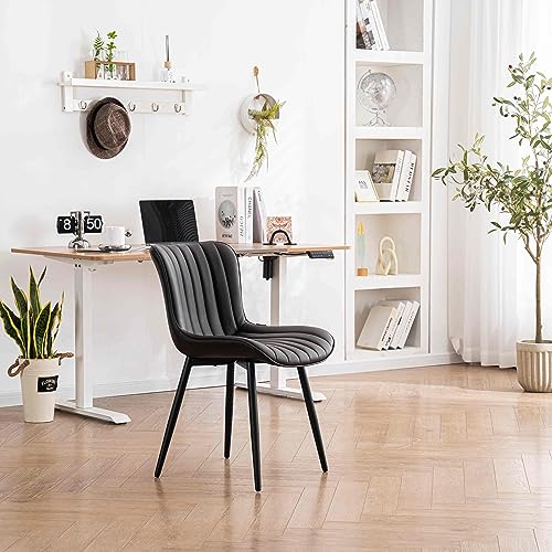 YOUNIKE Dining Chairs Set of 2 Upholstered Mid Century Modern Kitchen Dining Room Chair Faux Leather Chairs with Metal Legs, Brown