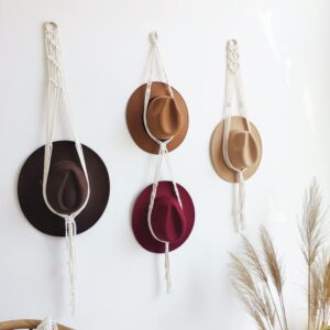 ZQXUNMQ Hat Organizer 3 Pieces Boho Hats Rack Handmade Cotton Rope Woven Hat Hangers Bohemian Hat Holder for Man and Women Caps Storage Wall Display Living Room Bedroom Decor