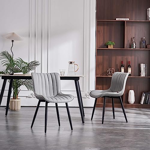 YOUNIKE Dining Chairs Set of 2 Faux Leather Upholstered Cushioned with Ergonomic Back Metal Legs for Dining Room Bedroom Living Room Waiting Room Desk Chair, Grey, Loads 300 lbs