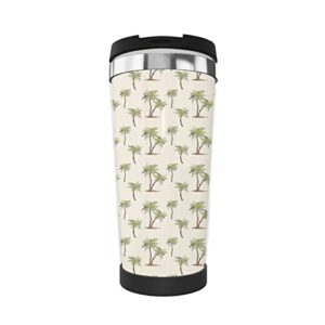 Hawaii Travel Coffee Mug Spill Proof 13oz, Trees Pattern with Hand Drawn Tropical Palms Insulated Coffee Mug to Go, Thermo Hot Coffee Tumbler, Reusable Coffee Travel Mug with Seal Lid,Blue