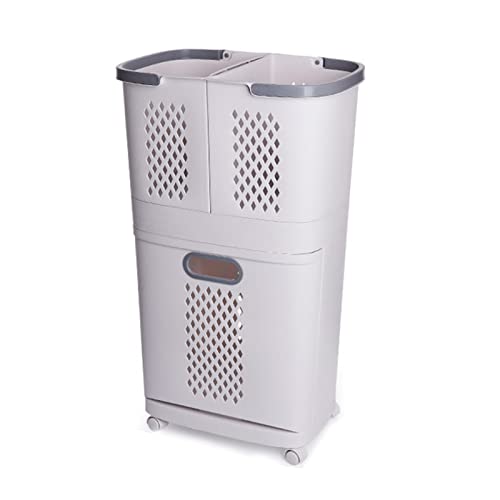 2-Tier Laundry Basket with Wheel Rolling Laundry Sorter Hampe Bathroom,plplaaoo Sorter Basket,Laundry Basket Bottom Opening Closing Design Dirty Clothes Hamper with Storage Shelf for Bathroom